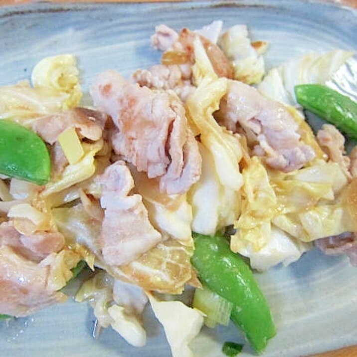 きゃべつエンドウ豆豚肉葱生姜醤油焼き